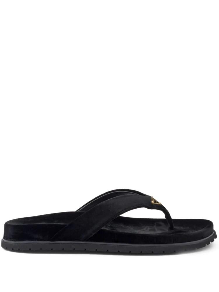 Prada logo-plaque velvet flip flops - Black Cover