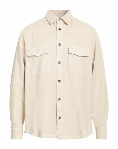 Agnona Man Shirt Ivory Cotton, Cashmere, Metal Cover