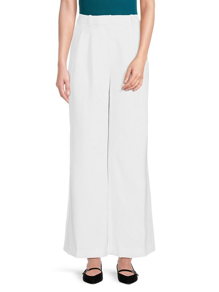 DKNY Women's Pleated Wide Leg Pants - White Cover