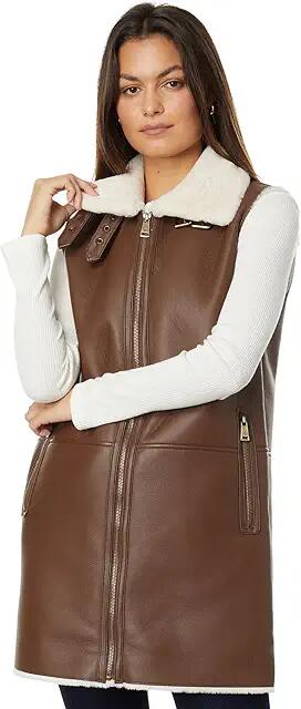 Lauren Ralph Lauren Nappa Faux Shearling Vest (Dark Cuoio) Women's Clothing Cover