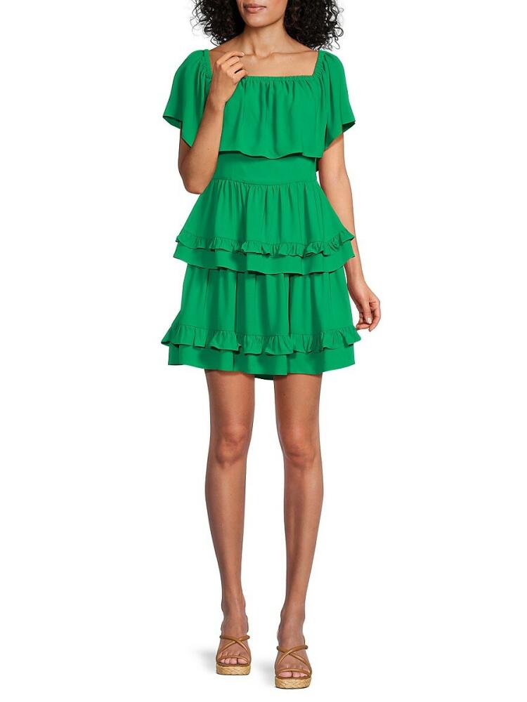 BCBGMAXAZRIA Women's Tiered Mini Flare Dress - Jelly Bean Cover