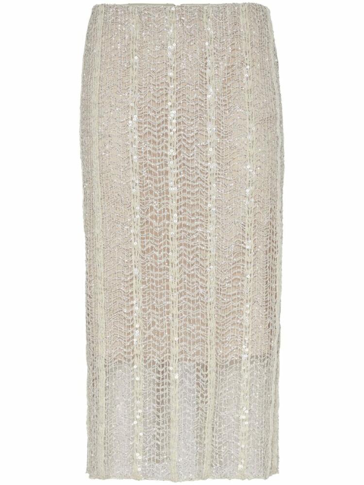 Brunello Cucinelli sequin-embellished midi skirt - Neutrals Cover