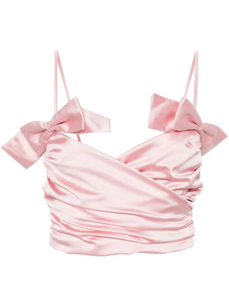 Fiorucci bow-embellished satin cropped top - Pink Cover