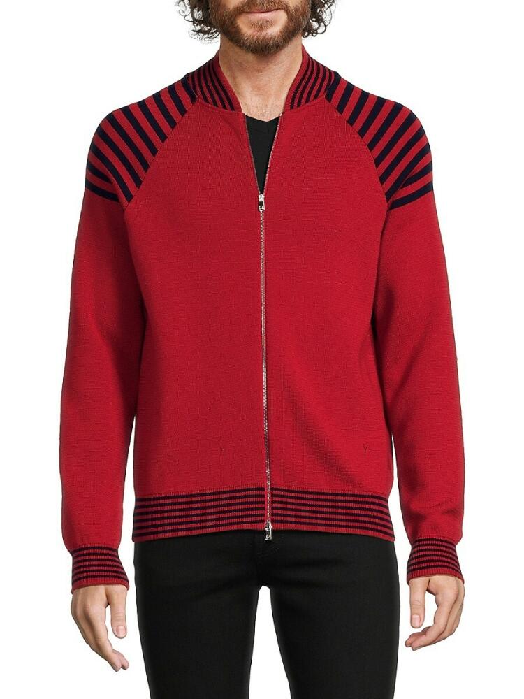 Isaia Men's Striped Wool Bomber Sweater - Red Cover