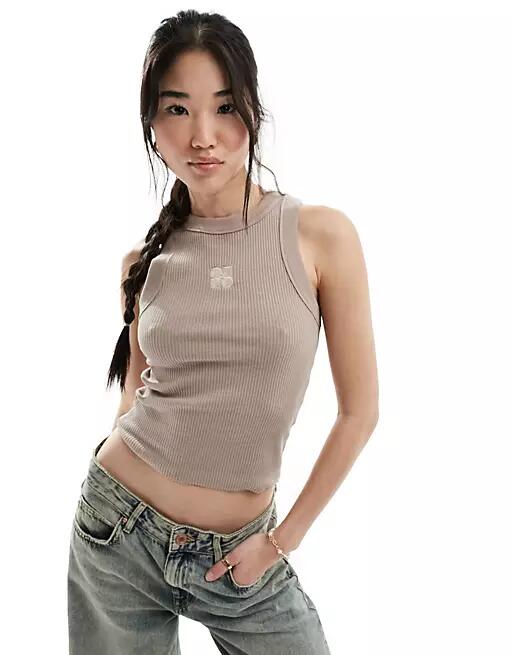 Cotton On 90s ribbed tank top with graphic-Brown Cover