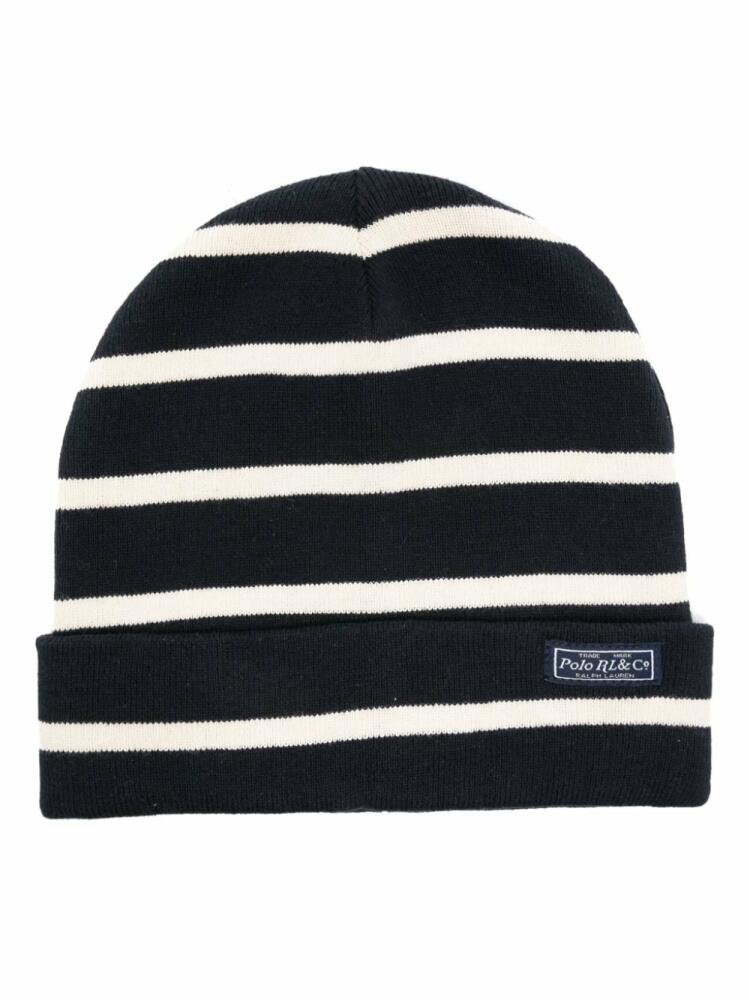 Polo Ralph Lauren logo-patch striped beanie - Blue Cover