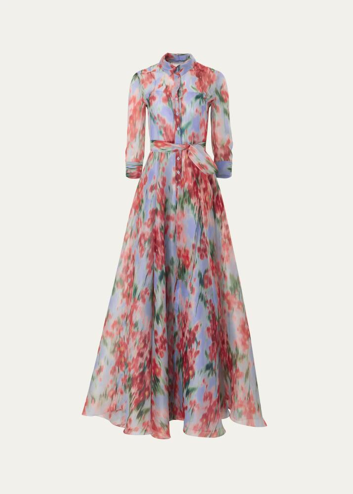 Carolina Herrera Watercolor Floral Belted Silk Trench Gown Cover