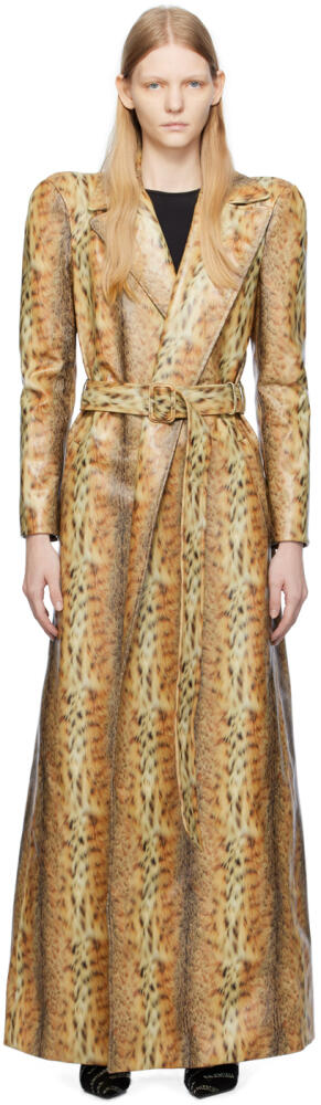 Balenciaga Tan Leopard Leather Trench Coat Cover