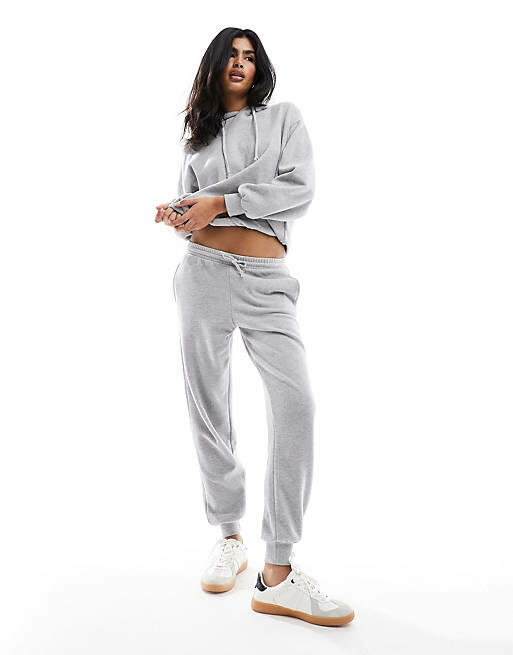 Pull & Bear soft touch ribbed sweatpants in gray - part of a set Cover