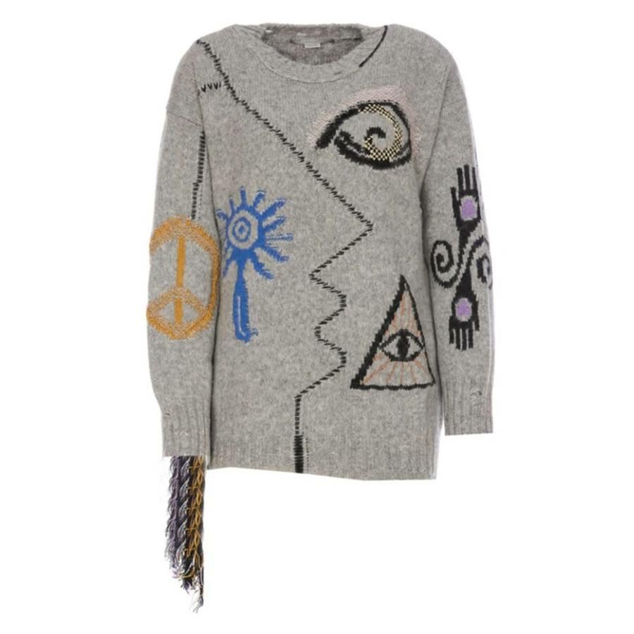 Stella McCartney Folk Artwork Wool Blend Knit Sweater In Grey Cover