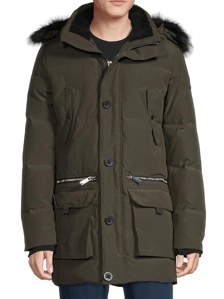 Karl Lagerfeld Paris Men's Faux Fur-Lined & Trimmed Parka Coat - Olive Cover