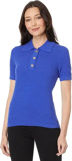 Tommy Hilfiger Short Sleeve Sweater Polo (Provence) Women's Sweater Cover