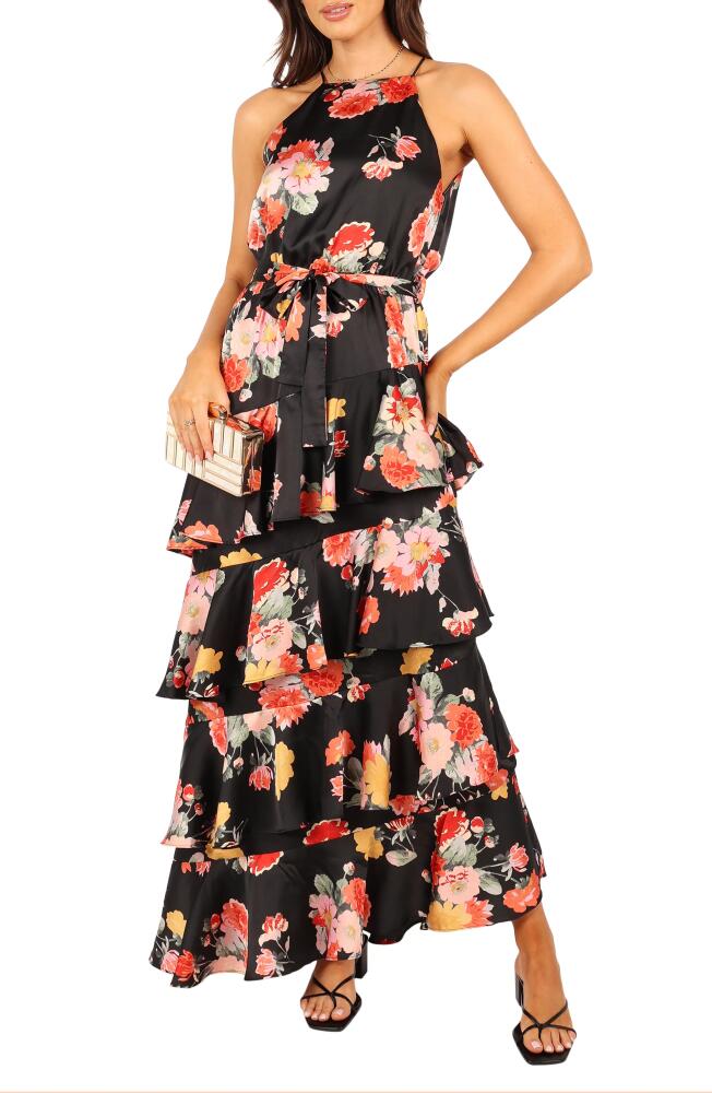 Petal & Pup Sarona Floral Belted Maxi Dress in Black Floral Cover