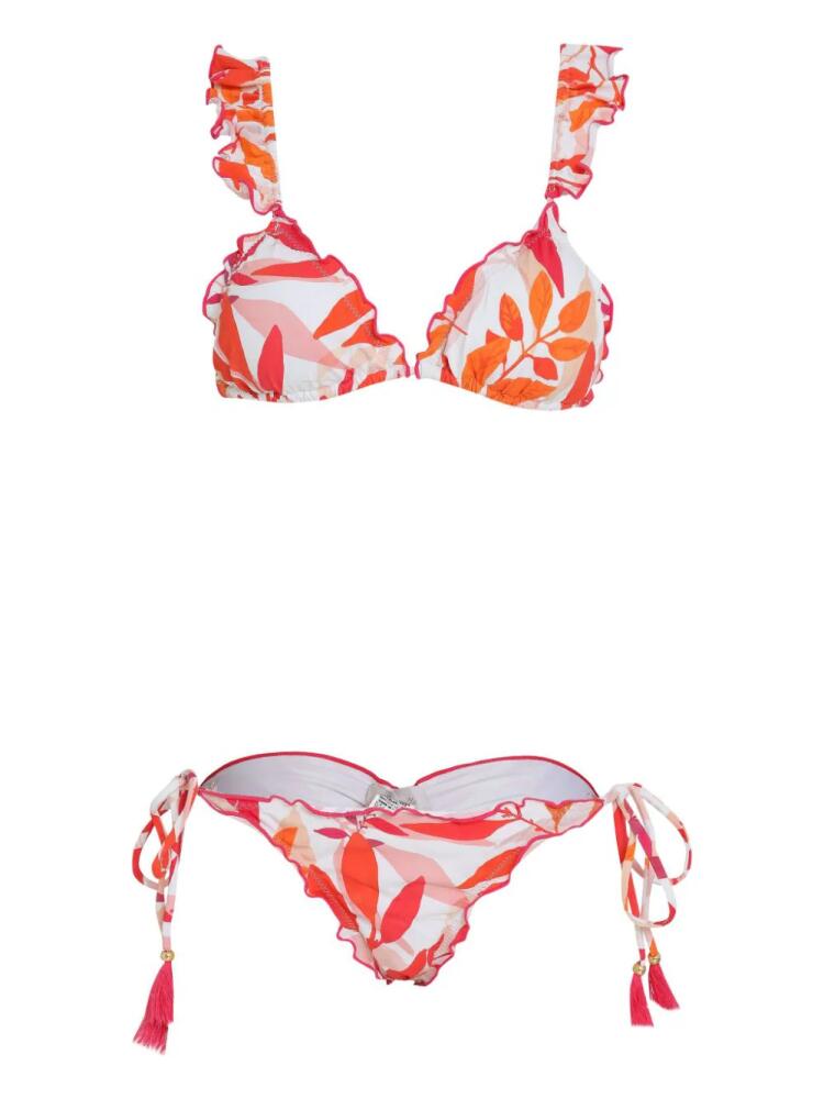 Brigitte leaf-print bikini set - White Cover