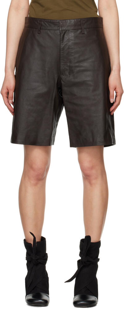 LEMAIRE Brown Lined Leather Shorts Cover