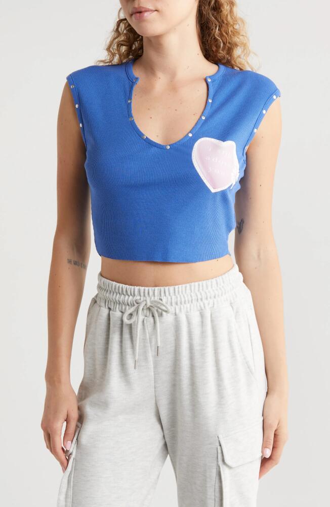 BOYS LIE Adore You Stud Cotton & Modal Rib Crop Top in Blue Cover