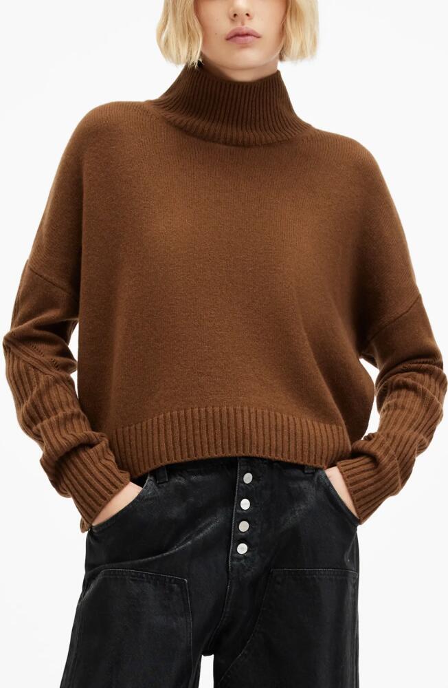 AllSaints Ines Cashmere & Wool Turtleneck Sweater in Sugar Brown Cover