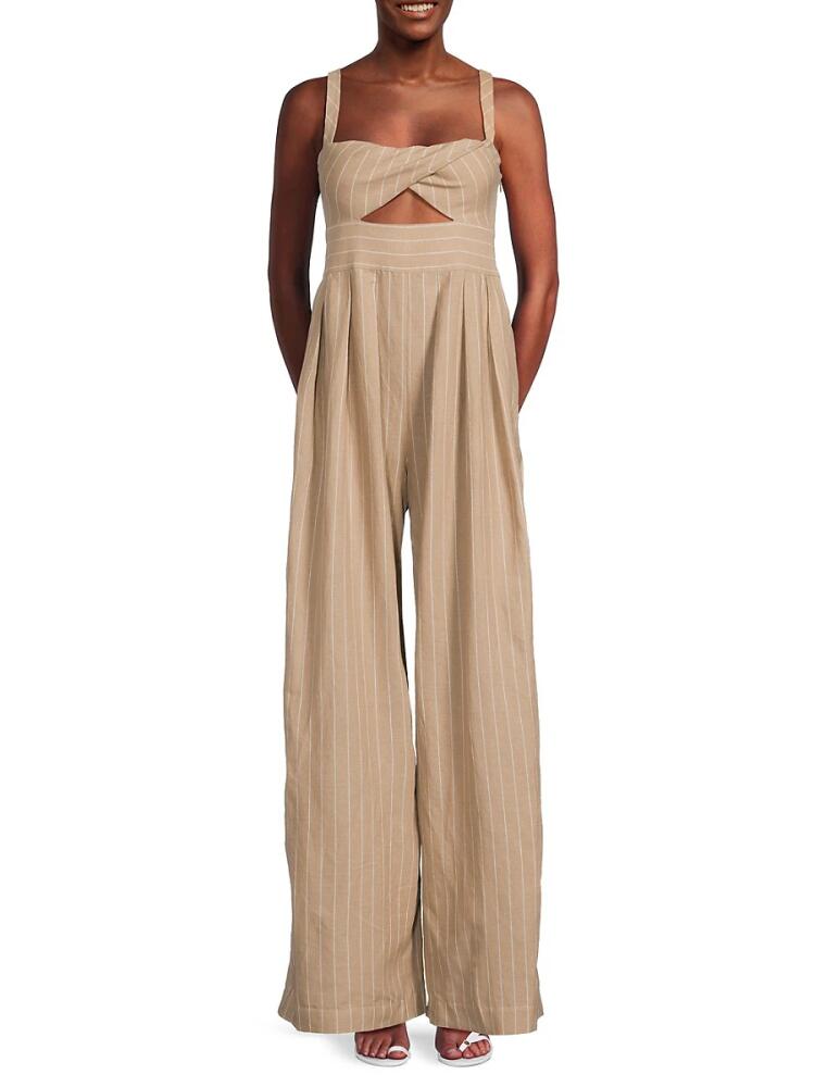 BCBGMAXAZRIA Women's Striped Wide Leg Jumpsuit - Summer Khaki Cover