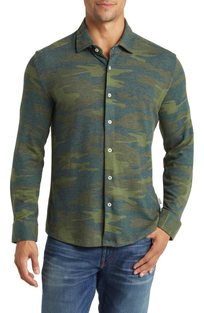 Stone Rose Camo Wrinkle Resistant Tech Fleece Button-Up Shirt in Olive Green Cover