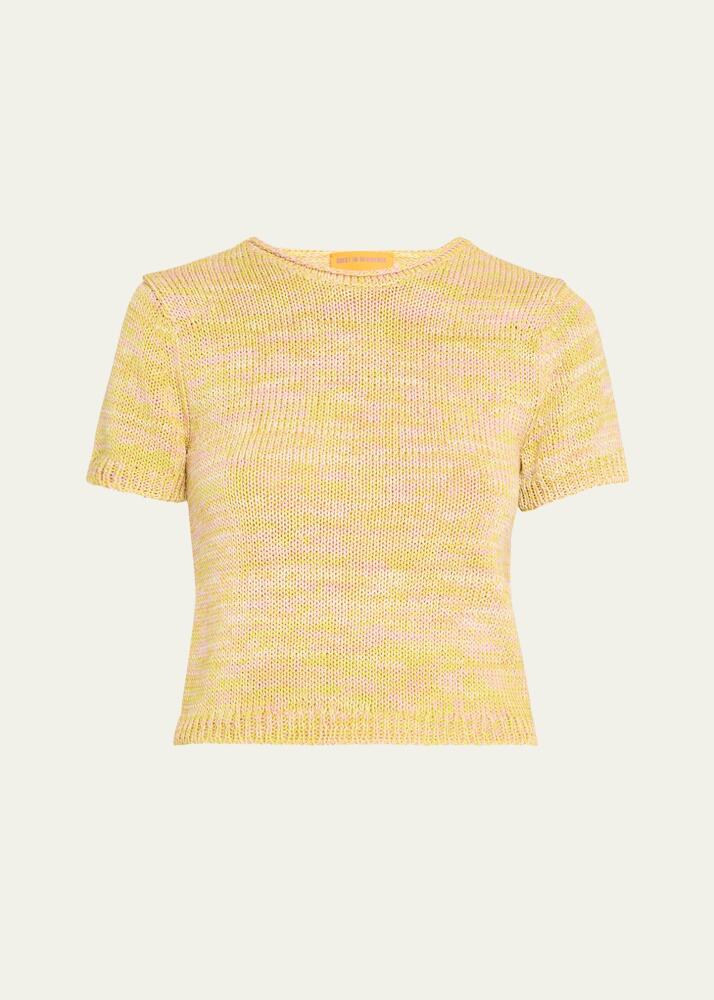 Guest in Residence Speckled Cotton Knit Short-Sleeve Crop T-Shirt Cover