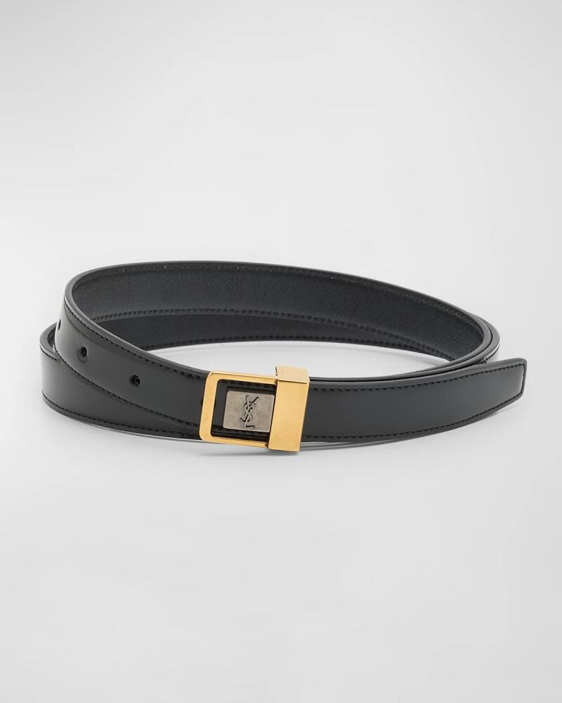 Saint Laurent Men's LA 66 Thin YSL Belt in Shiny Leather Cover