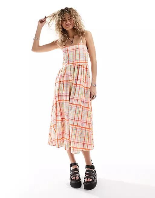 Daisy Street relaxed cami smock dress in rainbow plaid-Multi Cover