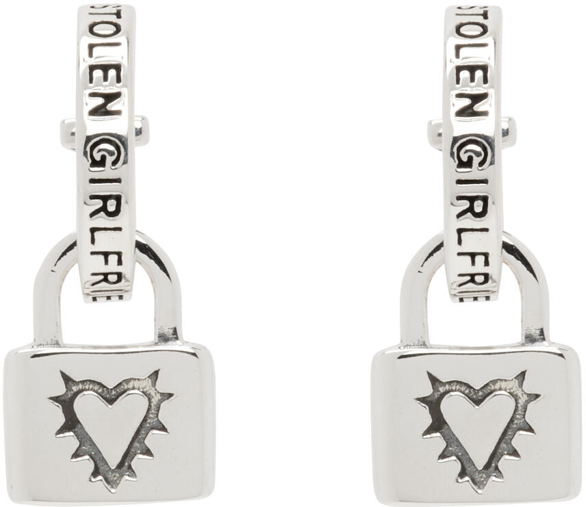 Stolen Girlfriends Club Silver Locked Heart Sleepers Earrings Cover