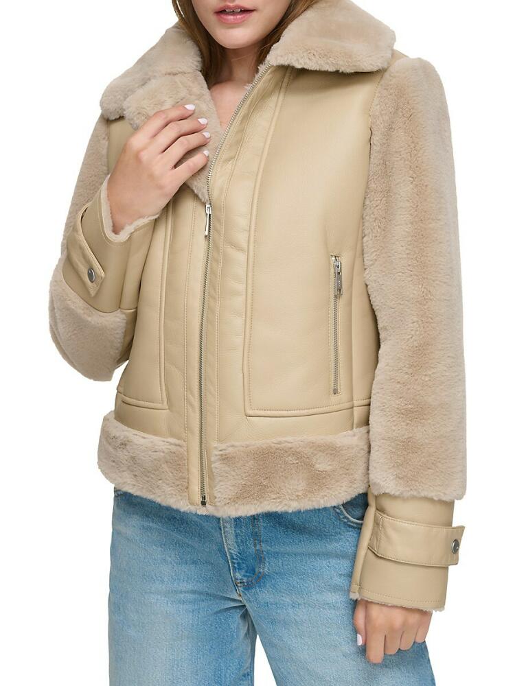 Andrew Marc Women's Vellica Faux Shearling & Faux Leather Biker Jacket - Oatmeal Cover