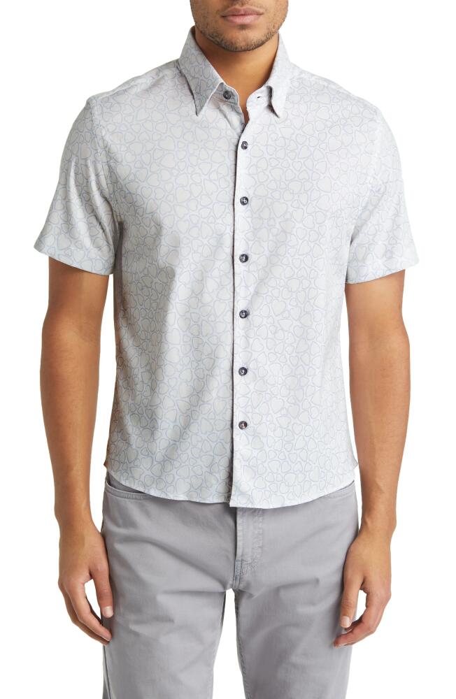 Stone Rose Heart Print Short Sleeve Button-Up Shirt in Grey Cover