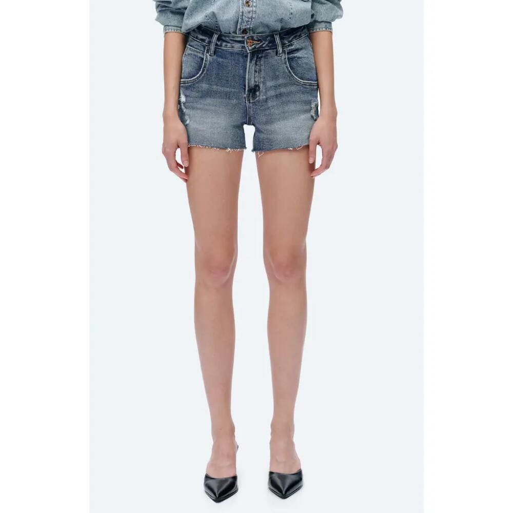 Bayeas Nova Raw Hem Mid Rise Denim Shorts in Rock Indigo Cover