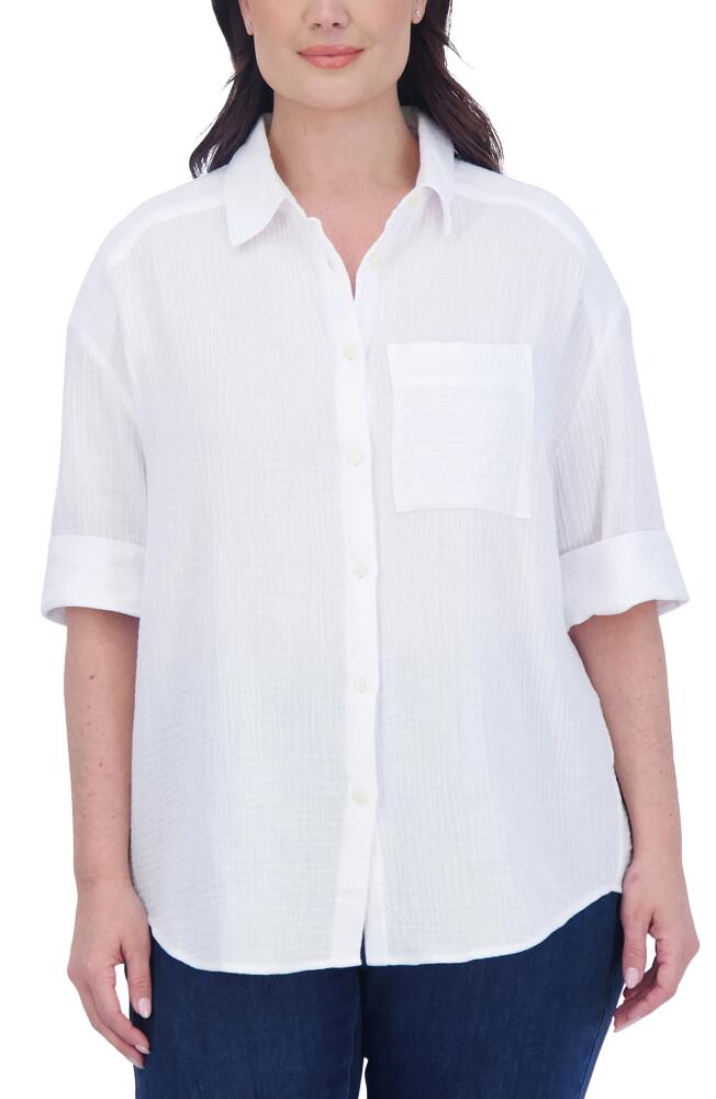 Foxcroft Joanna Cotton Gauze Button-Up Shirt in White Cover