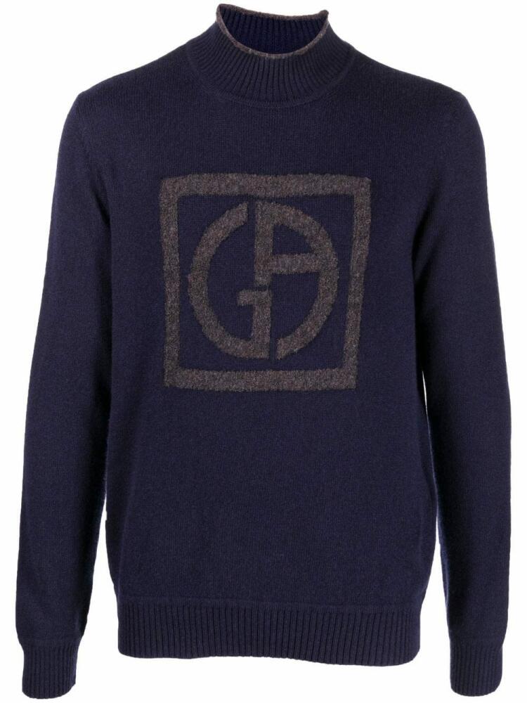 Giorgio Armani embossed logo mock-neck jumper - Blue Cover