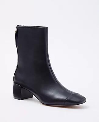 Ann Taylor Cap Toe Leather Block Heel Booties Cover