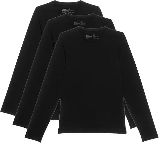 PACT Cool Stretch Long Sleeve Crew Undershirt 3-Pack (Black) Men's Long Sleeve Pullover Cover