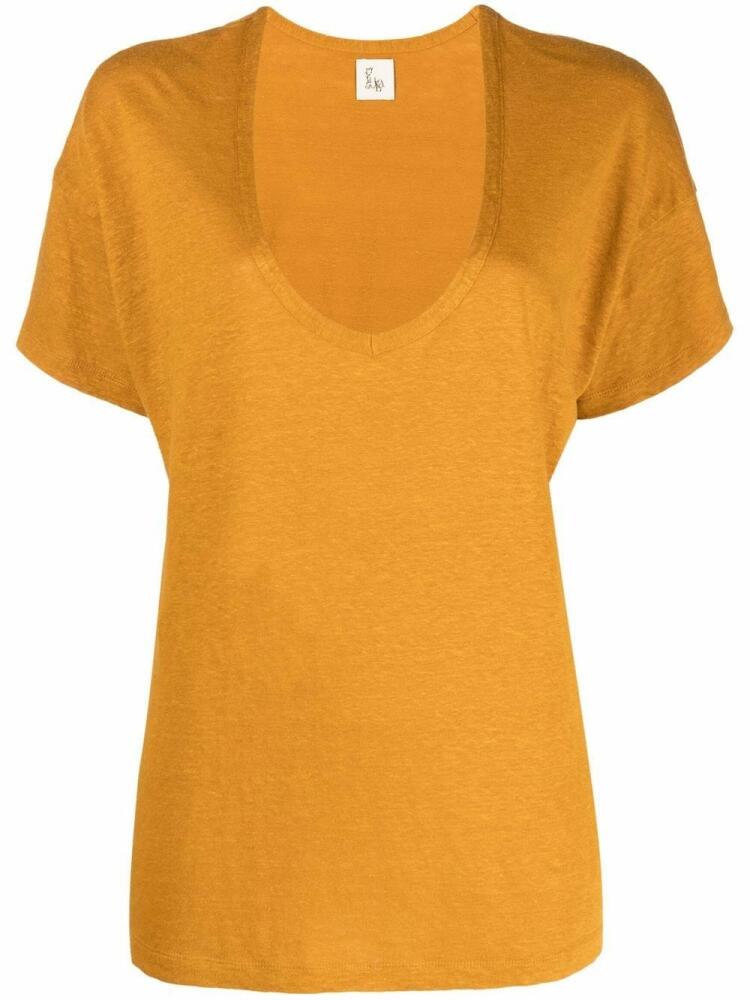 PAULA V-neck linen T-shirt - Yellow Cover