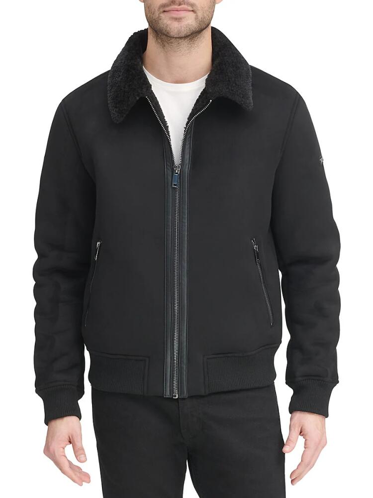 DKNY Men's Faux Shearling Bomber Jacket - Black Cover