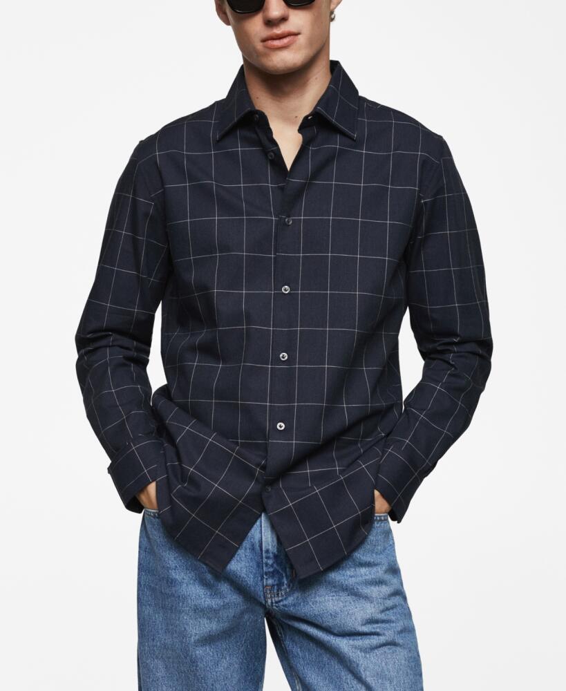 Mango Men's Check Flannel Cotton Shirt - Navy Cover