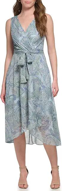 Tommy Hilfiger Chiffon Dancing Paisley Dress (Blue/Eucalyptus) Women's Dress Cover