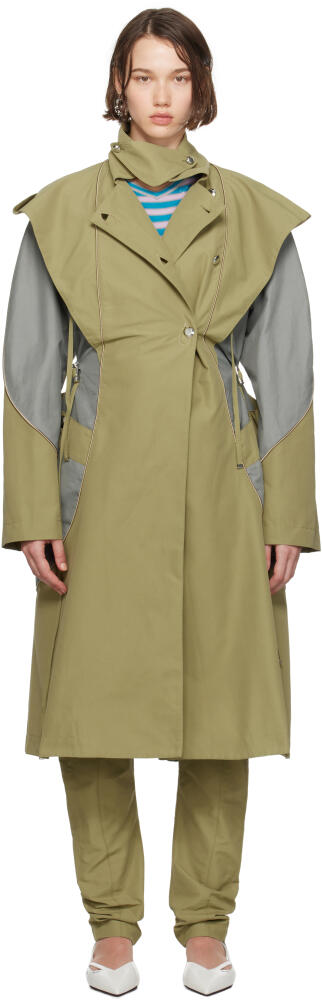 Kiko Kostadinov Green & Gray Herne Hooded Trench Coat Cover