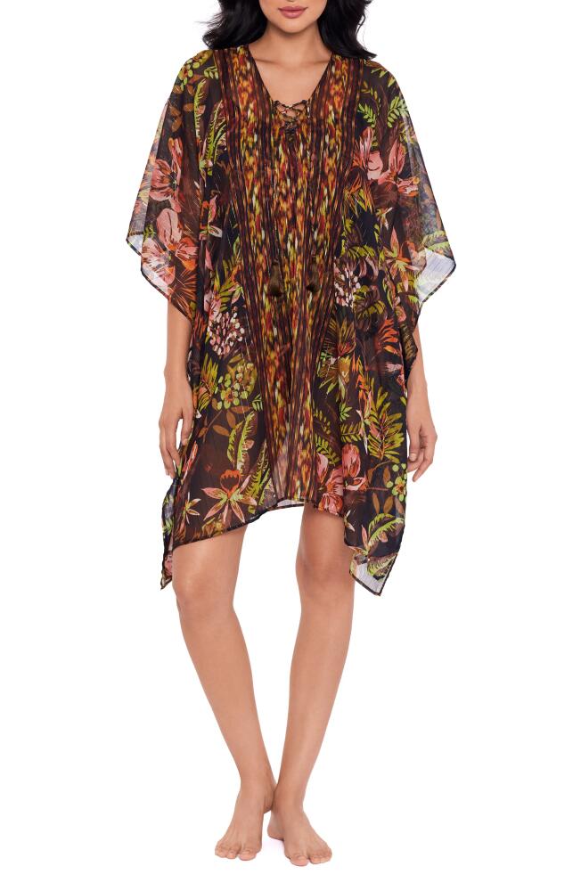 Miraclesuit Botanico Mixed Print Metallic Stripe Cover-Up Caftan in Black/Multi Cover