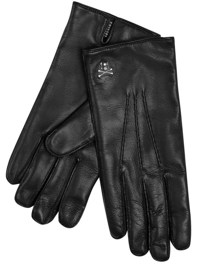 Philipp Plein skull-plaque leather gloves - Black Cover