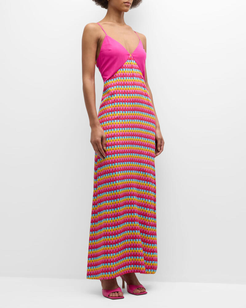 Terez Daiquiri Crochet Spaghetti-Strap Colorblock Midi Dress Cover