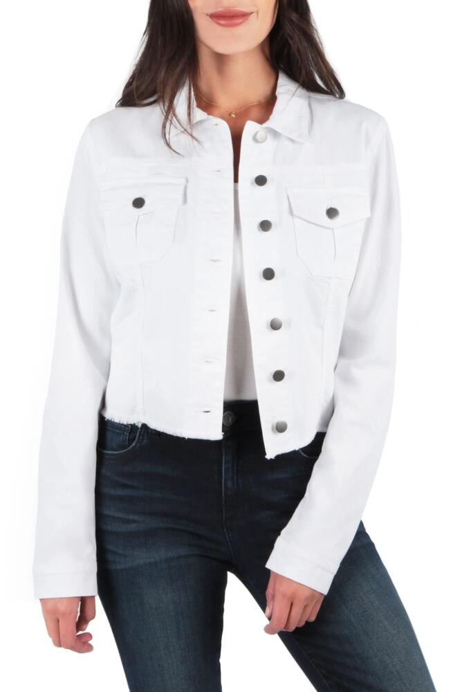 KUT from the Kloth Kara Frayed Denim Trucker Jacket in Optic White Cover