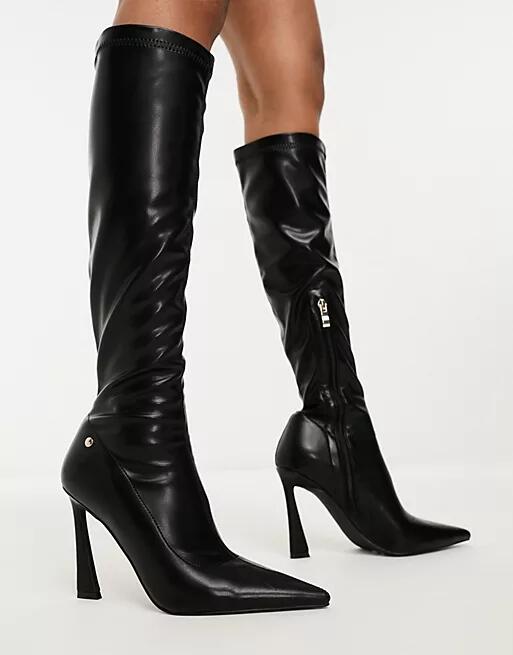 Simmi London Peak stretch knee boots in black Cover