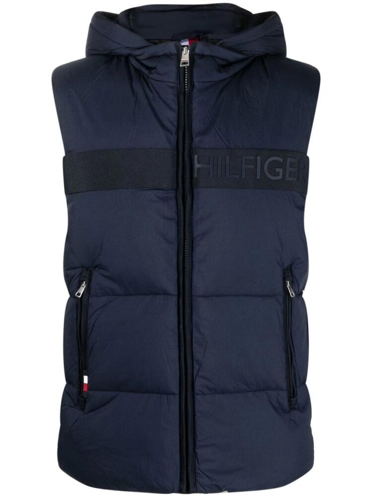 Tommy Hilfiger logo-print hooded gilet - Blue Cover