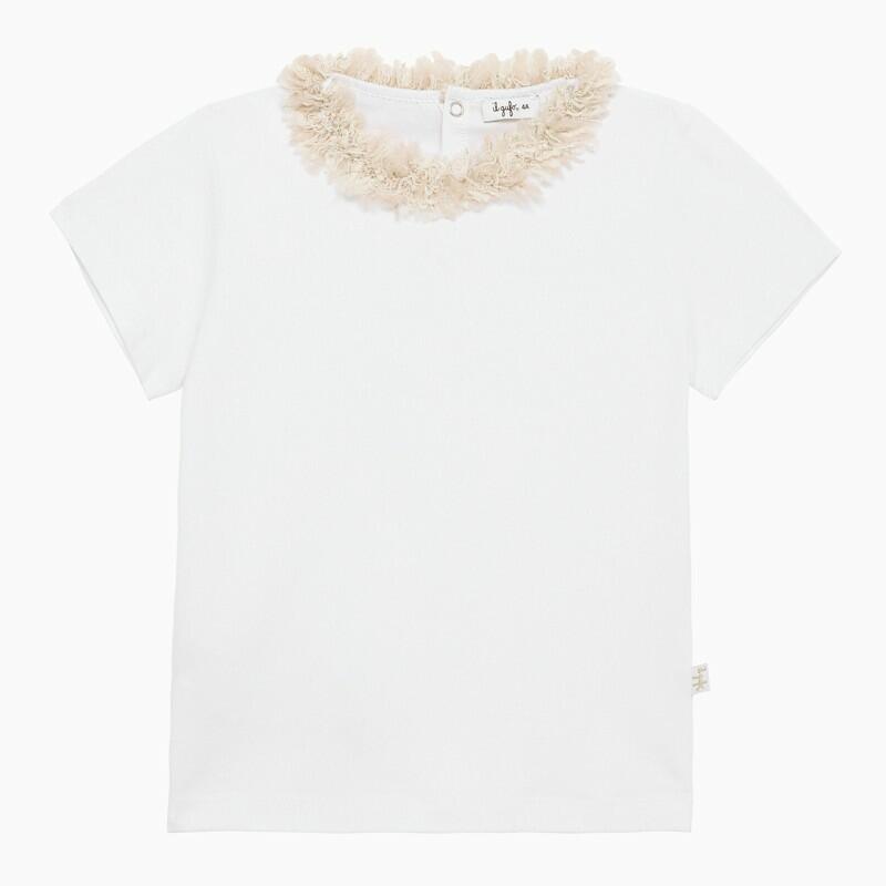 Il Gufo White cotton T-shirt with frayed collar Cover