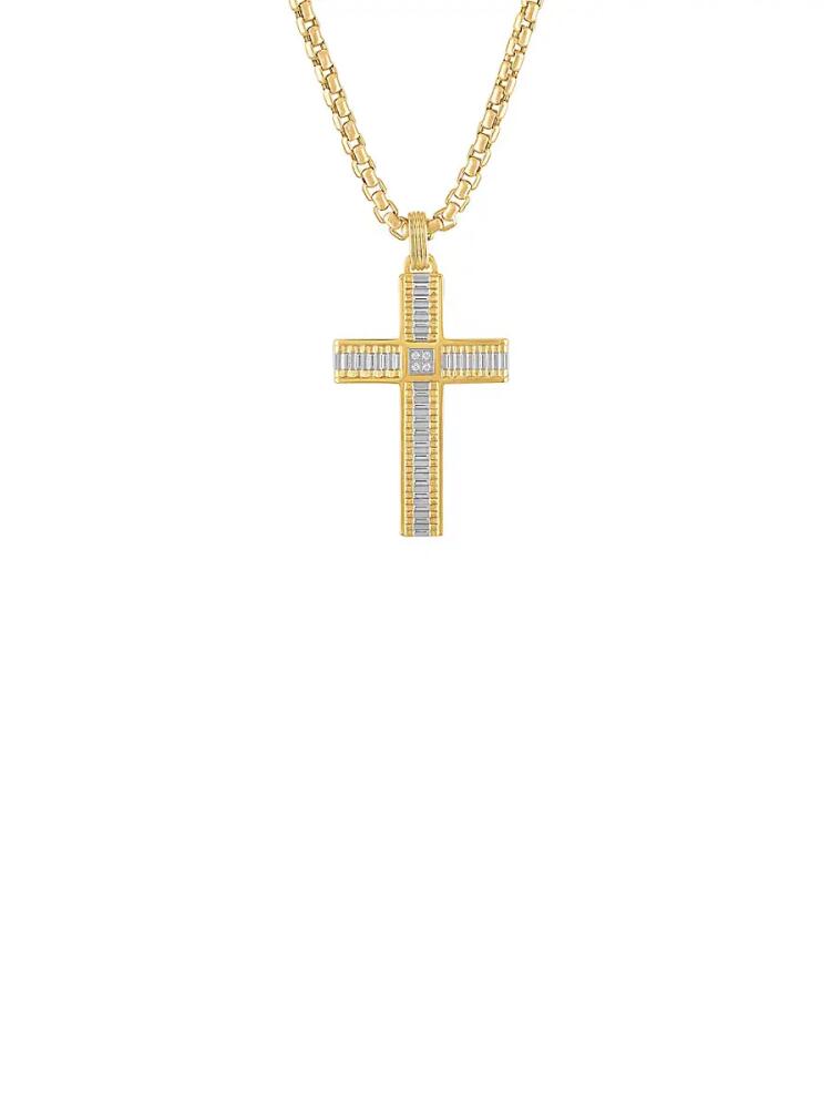 Esquire Men's Two Tone Goldtone Stainless Steel Cross Pendant Necklace Cover