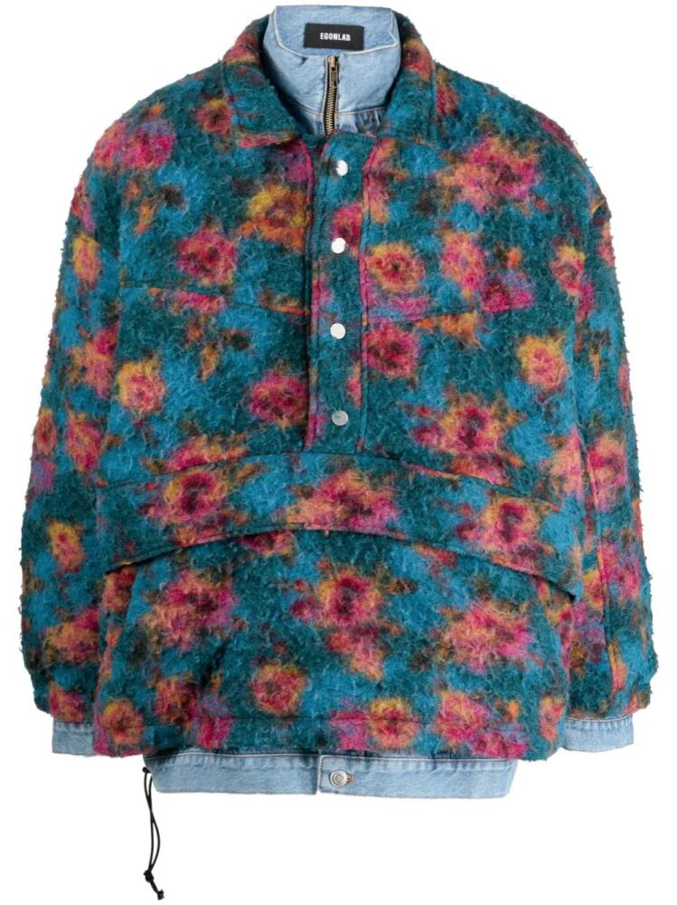 EGONlab. floral-print high-neck bomber jacket - Blue Cover