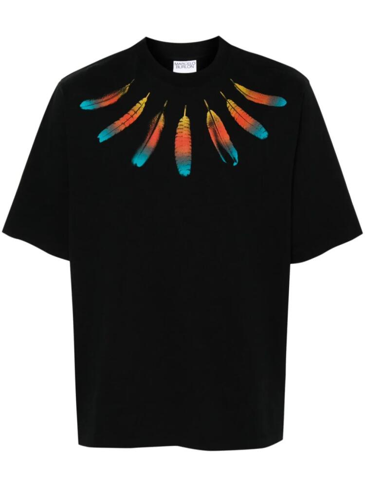 Marcelo Burlon County of Milan feathers collar-print cotton T-shirt - Black Cover