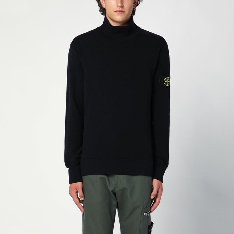 Stone Island Navy blue wool-blend turtleneck sweater Cover